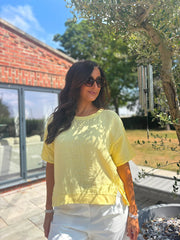Lemon Striped Textured Linen Top Anais