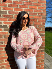 Pink Crochet Loose Weave Knit Amber