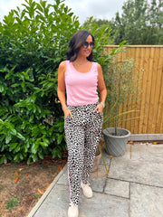 Pink Premium Leopard Pull on Wide Leg Trousers