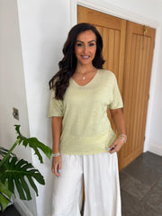 Lemon V Neck Shimmer Knit Cassie