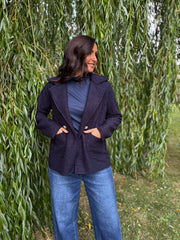 Navy Boucle Buttoned Coat Isla