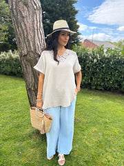 Blue Bubble Cotton Trousers