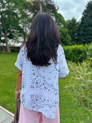White Bubble Cotton Paisley Short Sleeve Shirt Jackie