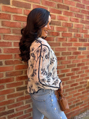 Navy Floral Embroidered Blouse Talia