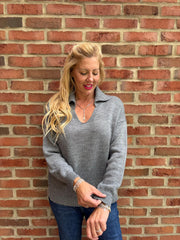 Grey Open Collar Jumper Rhea