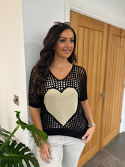 Black Loose Knit Gold Heart Top Linda