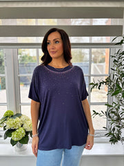 Navy Diamante Embellished Top Janice