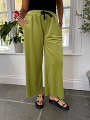 Olive Pull On Wide Leg Velour Trousers