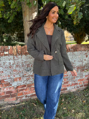 Khaki Boucle Buttoned Coat Isla