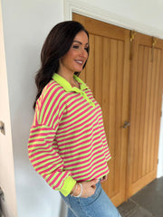 Lipstick & Lime Collared Sweat Top Naomi