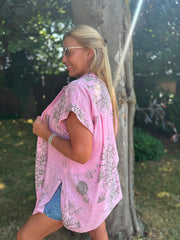 Pink Mocha Coral Print Blouse Stacey