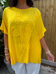 Yellow Embroidered Floral Top Frankie