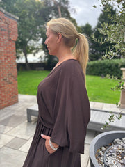 Chocolate Ruched Pebble Button Top Kate