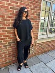 Black Bubble Cotton Trouser Set Jasmine