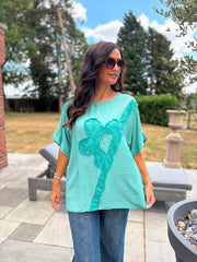 Mint Embroidered Floral Top Frankie