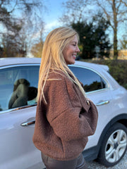 Chocolate Boucle High Neck Bomber Jacket Jude