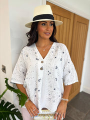 White Paisley Bubble Cotton Top Quinley