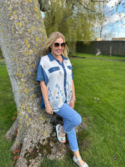 Denim Contrast Embroidered Shirt Zena