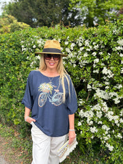 Navy Floral Bicycle Top Fern