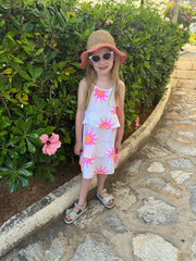 White Bubble Cotton Sun Print Dress Tabby