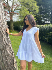 White Frill Sleeve Bubble Cotton Dress Alison