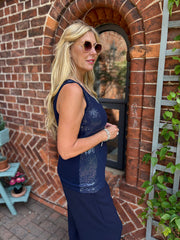 Navy Sequin Vest Top Rebecca