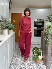 Wine Polka Dot Super Soft Round Neck