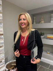 Black Sparkle Diamante Cropped Jacket Zoe