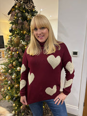 Wine Heart Roll Neck Jumper Emmie