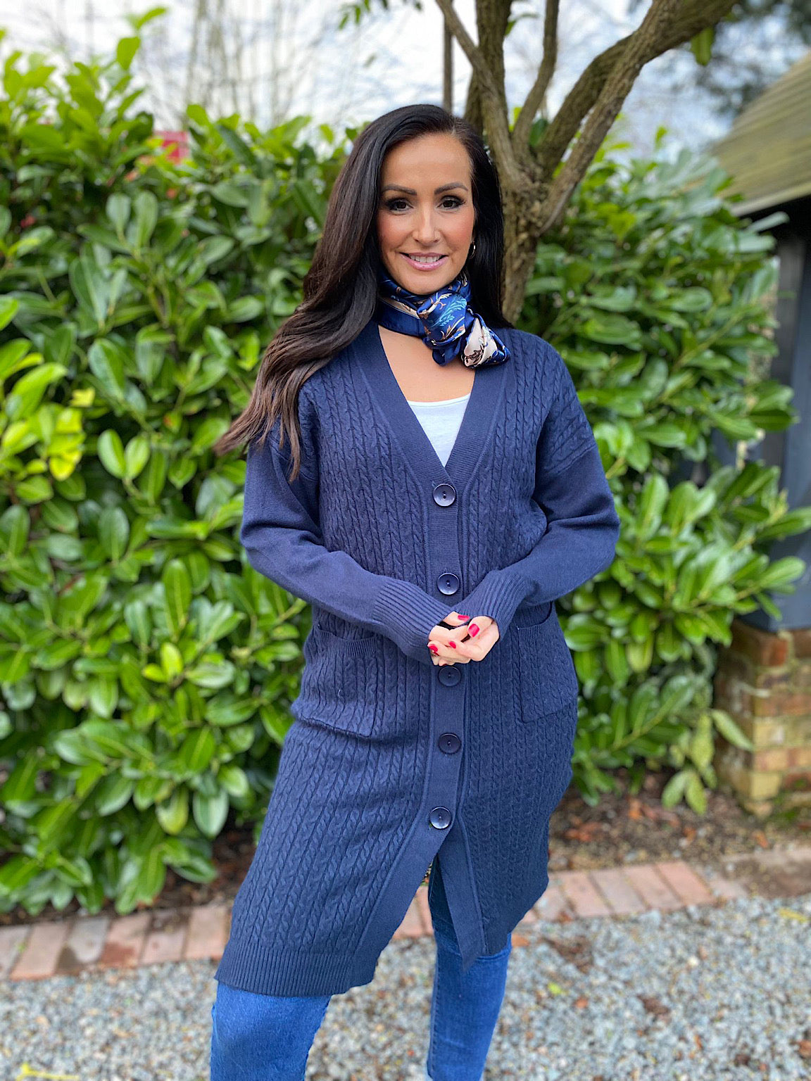 Navy blue on sale cable knit cardigan