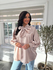 Champagne Satin Style Pussy Bow Blouse Tina