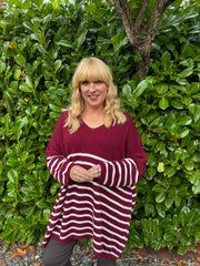 Wine Stripe Knitted Jumper Anne