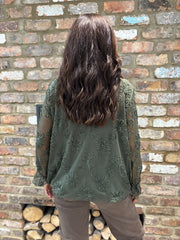 Khaki Textured Floral Mesh Top Imogen