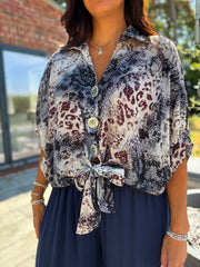 Navy Mixed Animal Print Shirt Davina