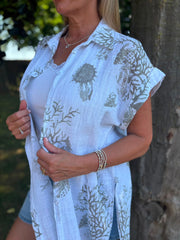 White Mocha Coral Print Blouse Stacey