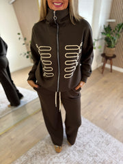 Chocolate Embroidered Pattern Tracksuit Kalina