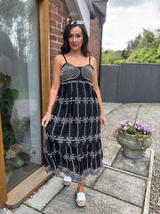 Black Boho Embroidered Sun Dress Kelsey