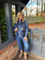 Denim Shimmer V Neck Knit Seren