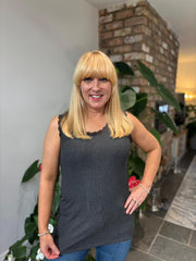 Charcoal Ribbed Lace Vest Trina