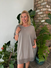 Mocha Crochet Trim Dress Sabrina