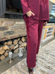 Wine Sequin Velour Trim Joggers Trixie