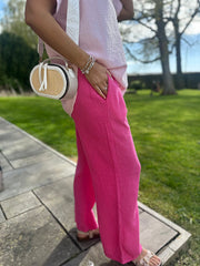 Lipstick Pink Bubble Cotton Trousers