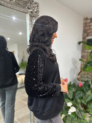 Black Sequin Sleeve Sweatshirt Rylee
