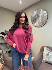 Wine Diamante Trim Knit Orla