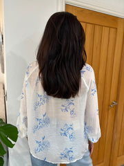 White Floral Tie Front Blouse Lara