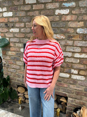 Pink Striped Short Sleeve Knit Emily