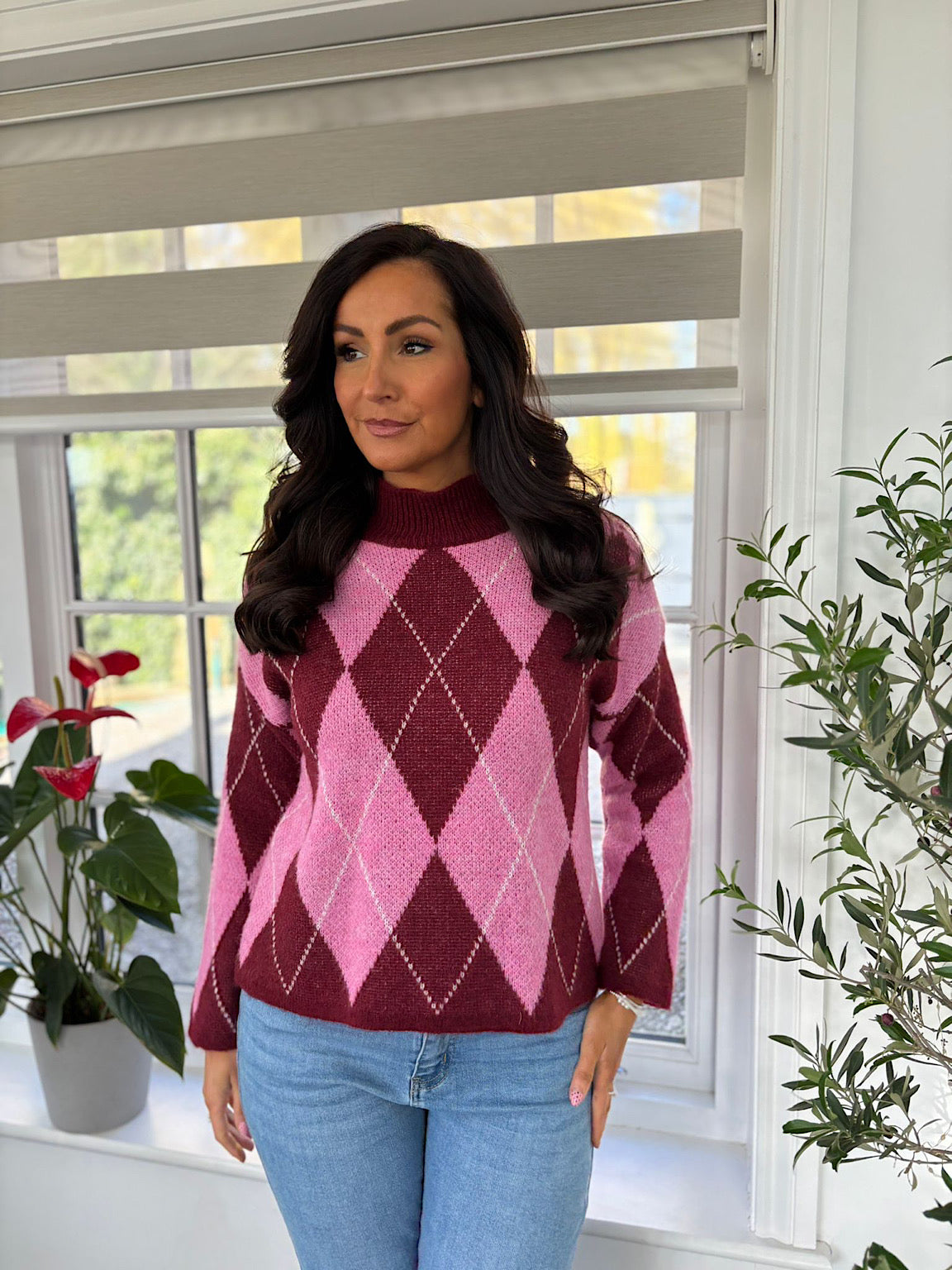 トップス Herlipto Twinkle Argyle Knit Pullover Candy Pink Argyle Pattern Knit Jumper Meredith – Tillett's