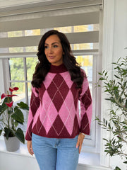 Candy Pink Argyle Pattern Knit Jumper Meredith