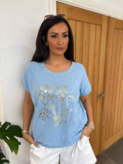 Blue Metallic Flower Top Kenedy