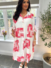 Red Floral Aztec Shirt Dress Gemma